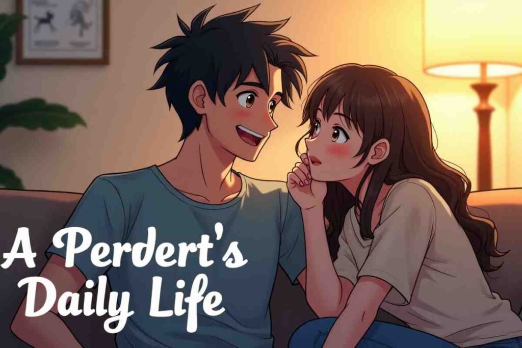 Cute anime couple sharing a romantic moment on the couch together