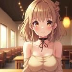Circles webtoonxyz Blonde anime girl with warm brown eyes in a cozy restaurant.