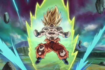 English dub dragon ball daima powerful anime warrior transforming with glowing energy aura.