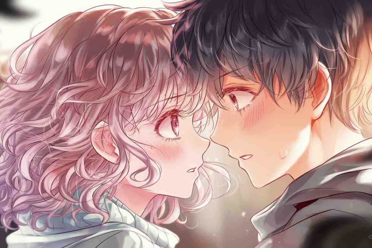 Everything is agreed webtoonxyz Blushing anime couple sharing an intense and romantic eye contact.