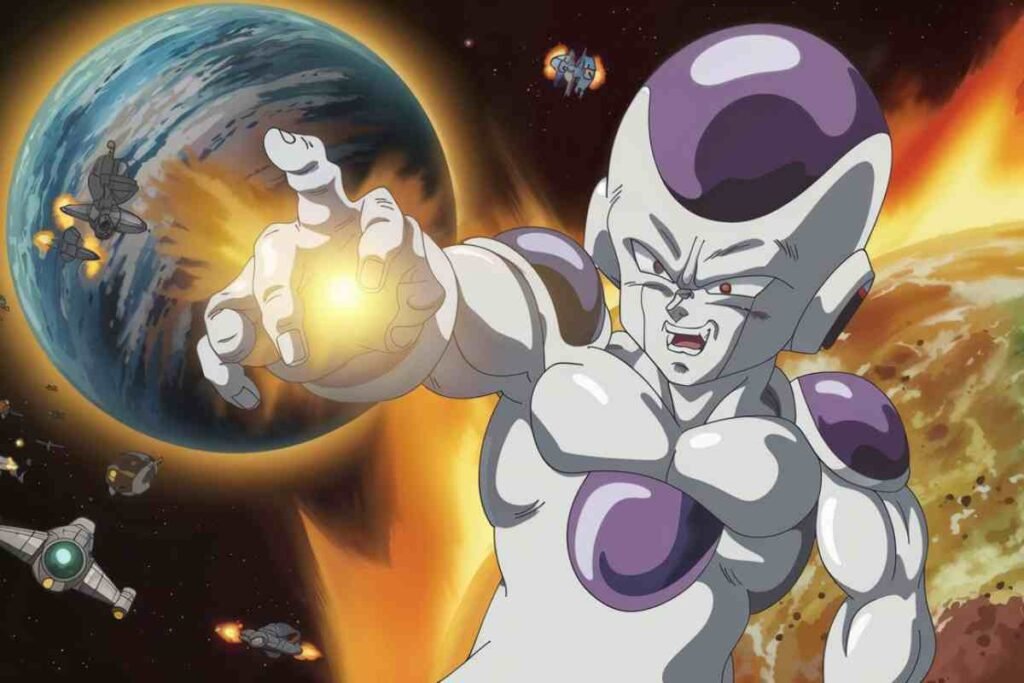Dragon Ball Z's Frieza charging energy in space.