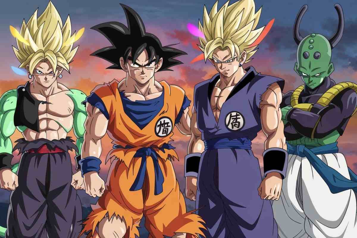Four Dragon Ball Sparking Zero El Amigos characters, diverse looks, standing together.