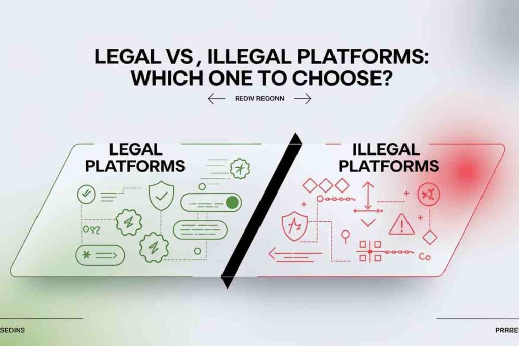 A comparison graphic showing the difference between legal and illegal platforms.