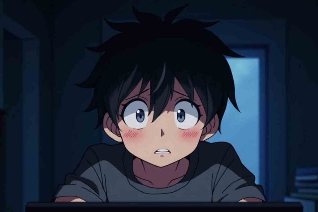 Anime boy shocked while browsing late at night, WebtoonXYZ not working