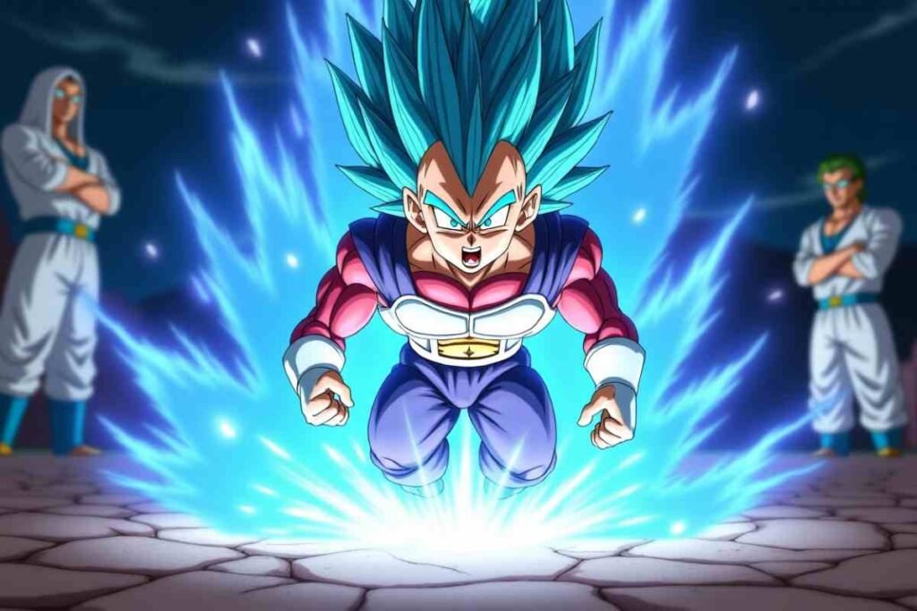 Vegeta powers up fiercely in Dragon Ball Super Season 2 Episode 123 scene