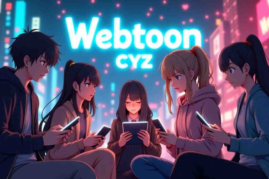 Young readers enjoying Webtoon CYZ content on digital devices