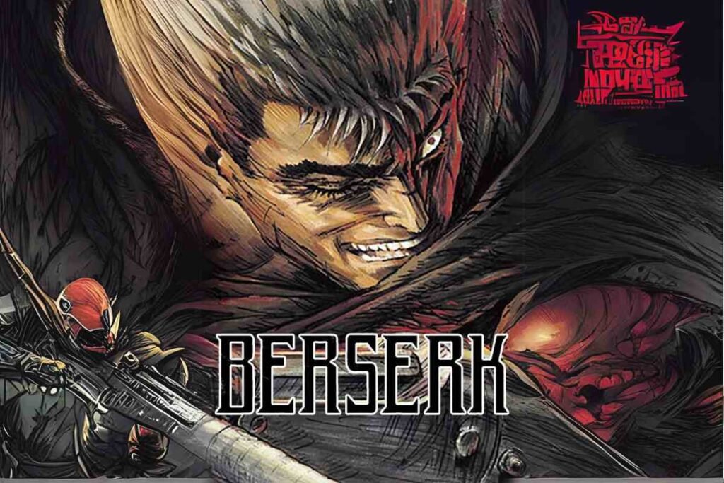 Guts in Berserk Season 3 manga art, fierce and wielding his massive sword.