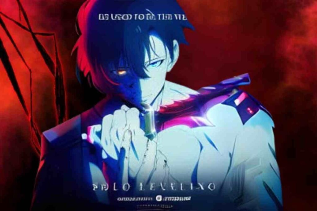 Anime poster of Sung Jinwoo from Solo Leveling, holding a glowing purple dagger. Find out where to read Solo Leveling online.