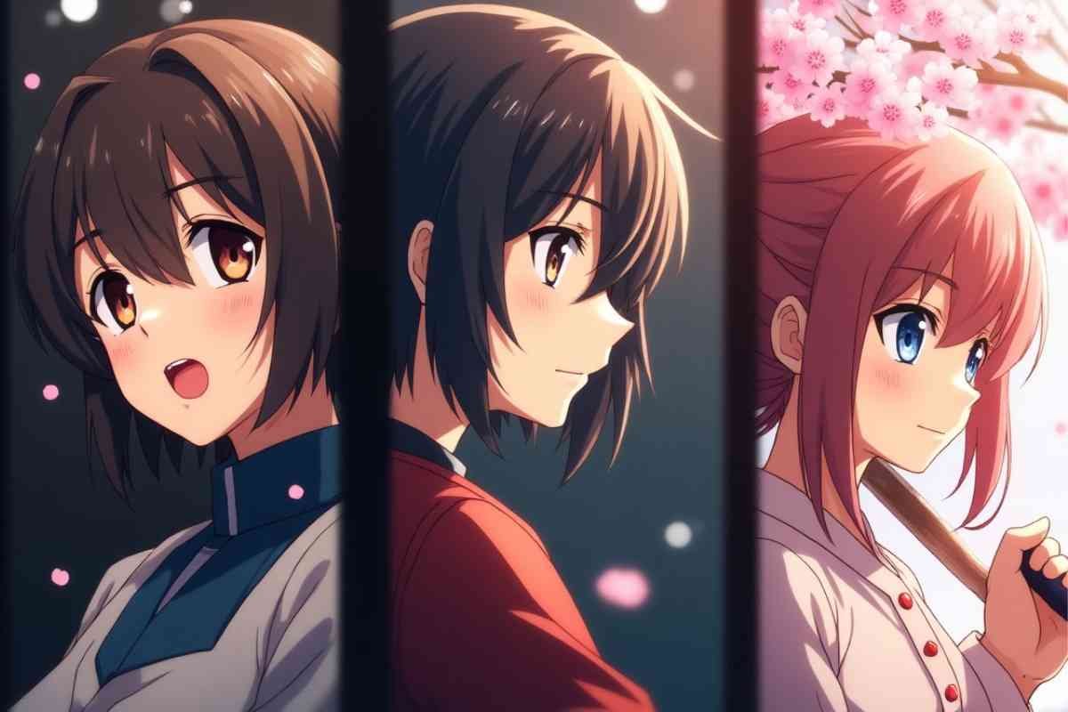 Three webtoon characters with brown and reddish-brown hair inwebtoonxyz collapse and rewind