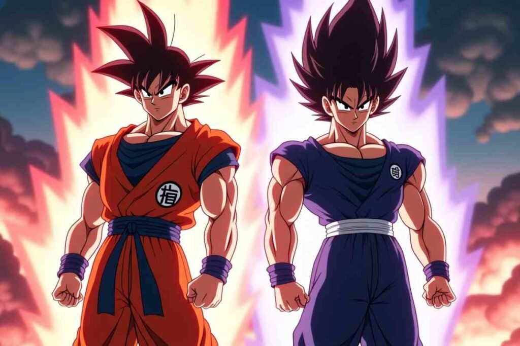 Goku and Vegeta power up in Dragon Ball Super Season 2 Episode 123 scene.