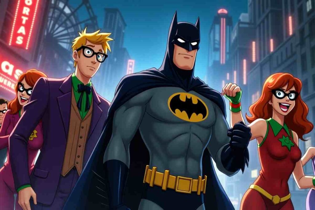 Scooby Doo meets Batman as the team suits up for action in Gotham City streets.