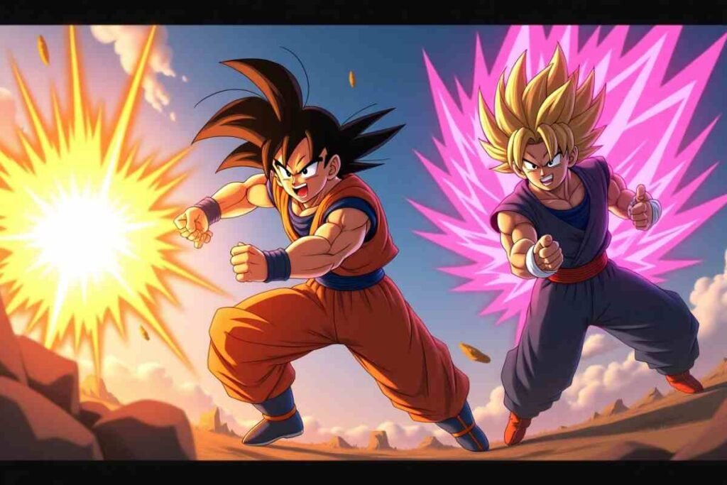 Dragon Ball Sparking Zero mods featuring base Goku versus Super Saiyan in battle
