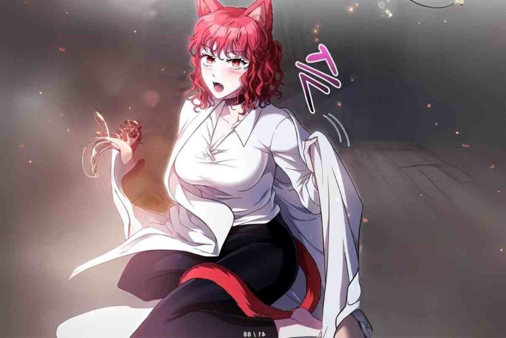Red-haired, cat-like character in surprise.