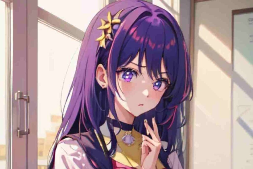 My Dress Up Darling manga inspired anime girl with vibrant purple hair.