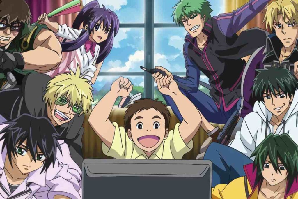 Group of LatAnime characters celebrating while watching a screen together