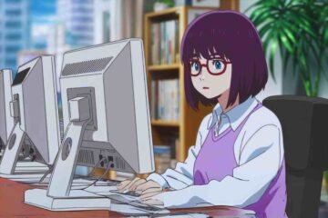 Anime girl typing on a computer, searching how to sign up on WebtoonXYZ