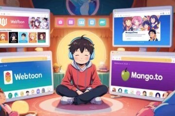 Anime boy browsing top WebtoonXYZ alternatives on multiple screens.