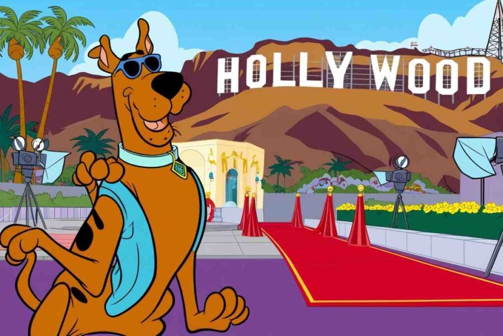 Scooby Doo Goes Hollywood red carpet cartoon scene with mountains behind