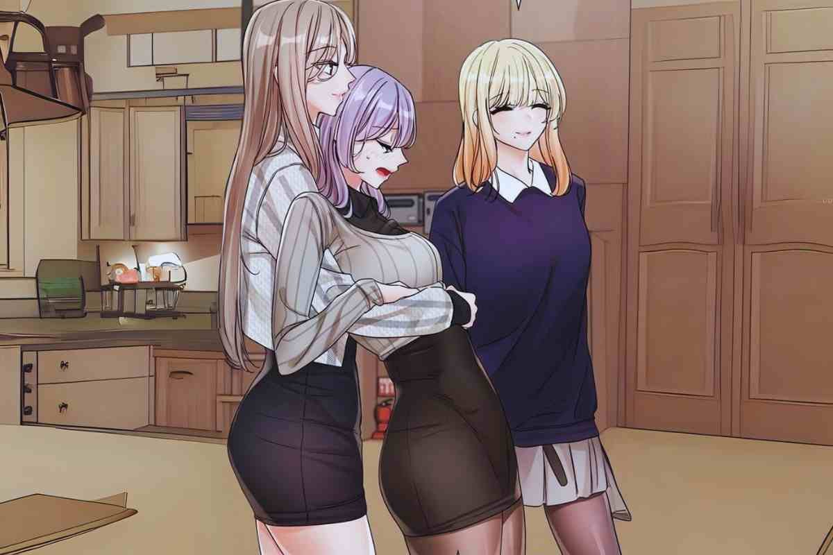 Three female characters from WebtoonXYZ Circles in a kitchen scene
