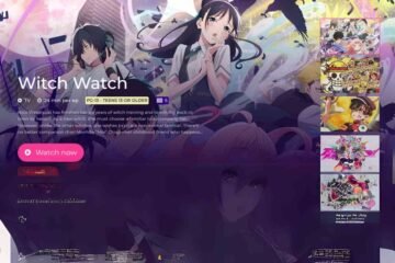 Animeowl Witch Watch anime page with streaming info and detailed description.